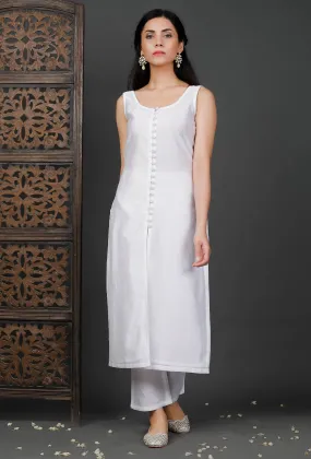 Set of 2: White Chanderi Kurta And Pants