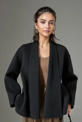 Short Cashmere-Wool Double-Faced Belted Wrap Jacket