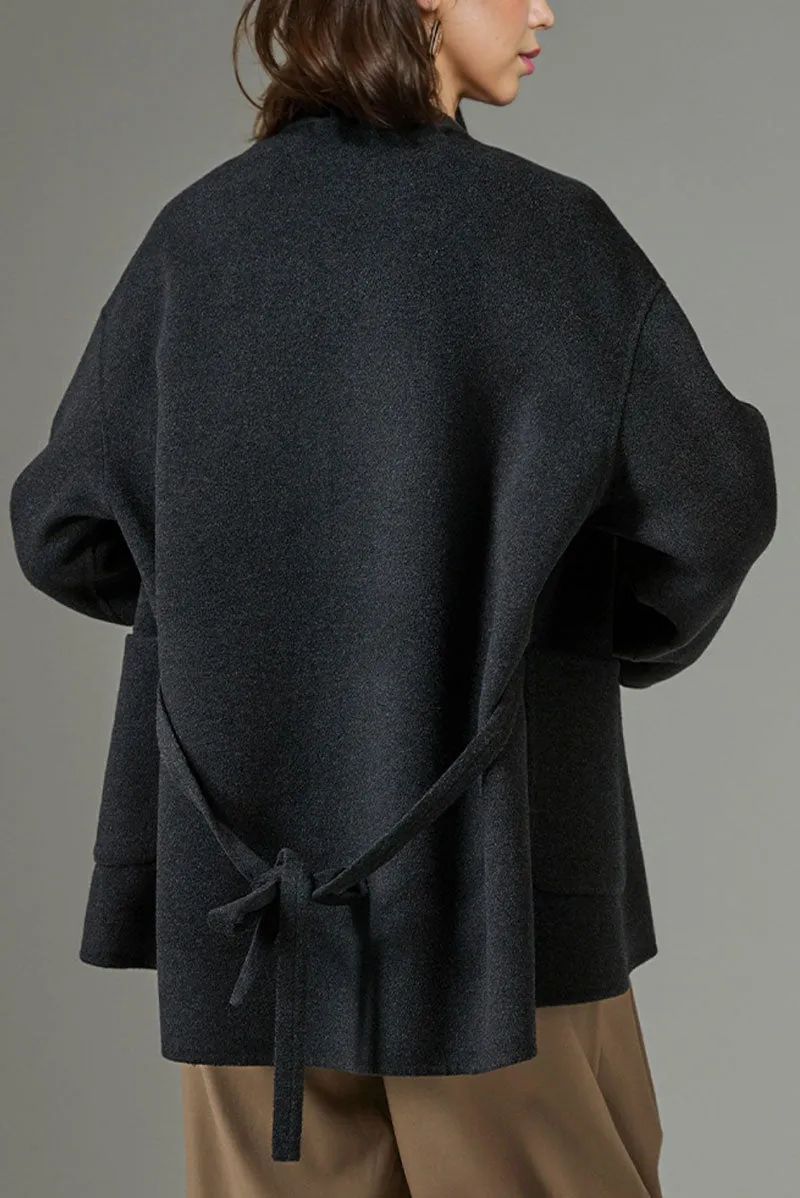 Short Cashmere-Wool Double-Faced Belted Wrap Jacket