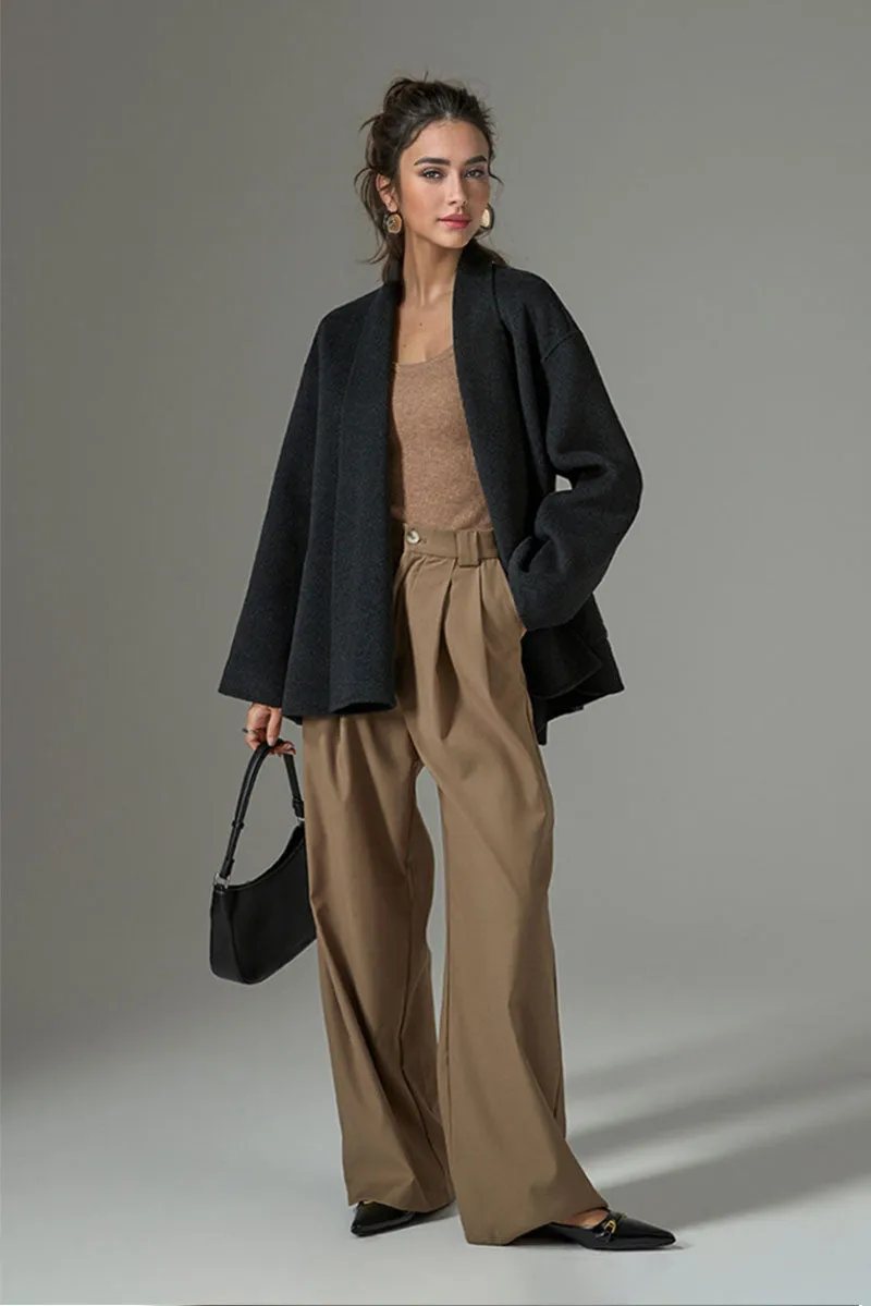 Short Cashmere-Wool Double-Faced Belted Wrap Jacket