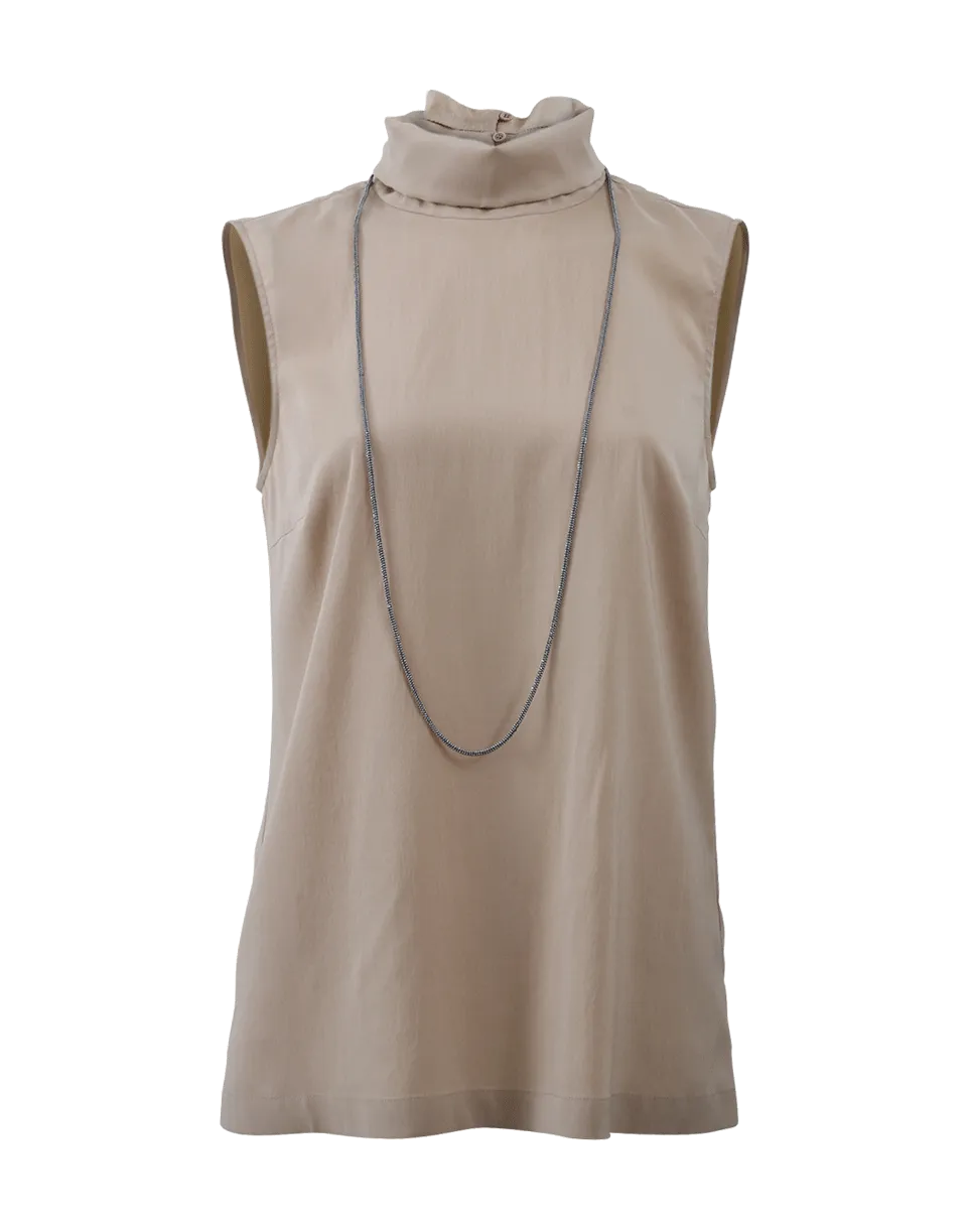 Silk Turtleneck With Monili Lariat