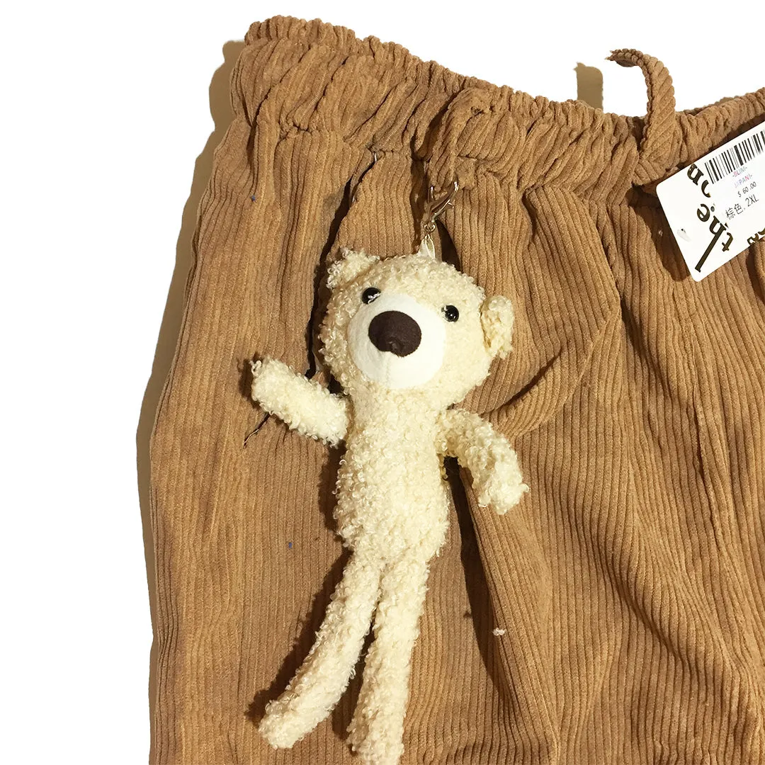 Soft Corduroy Cargo Pants With Bear