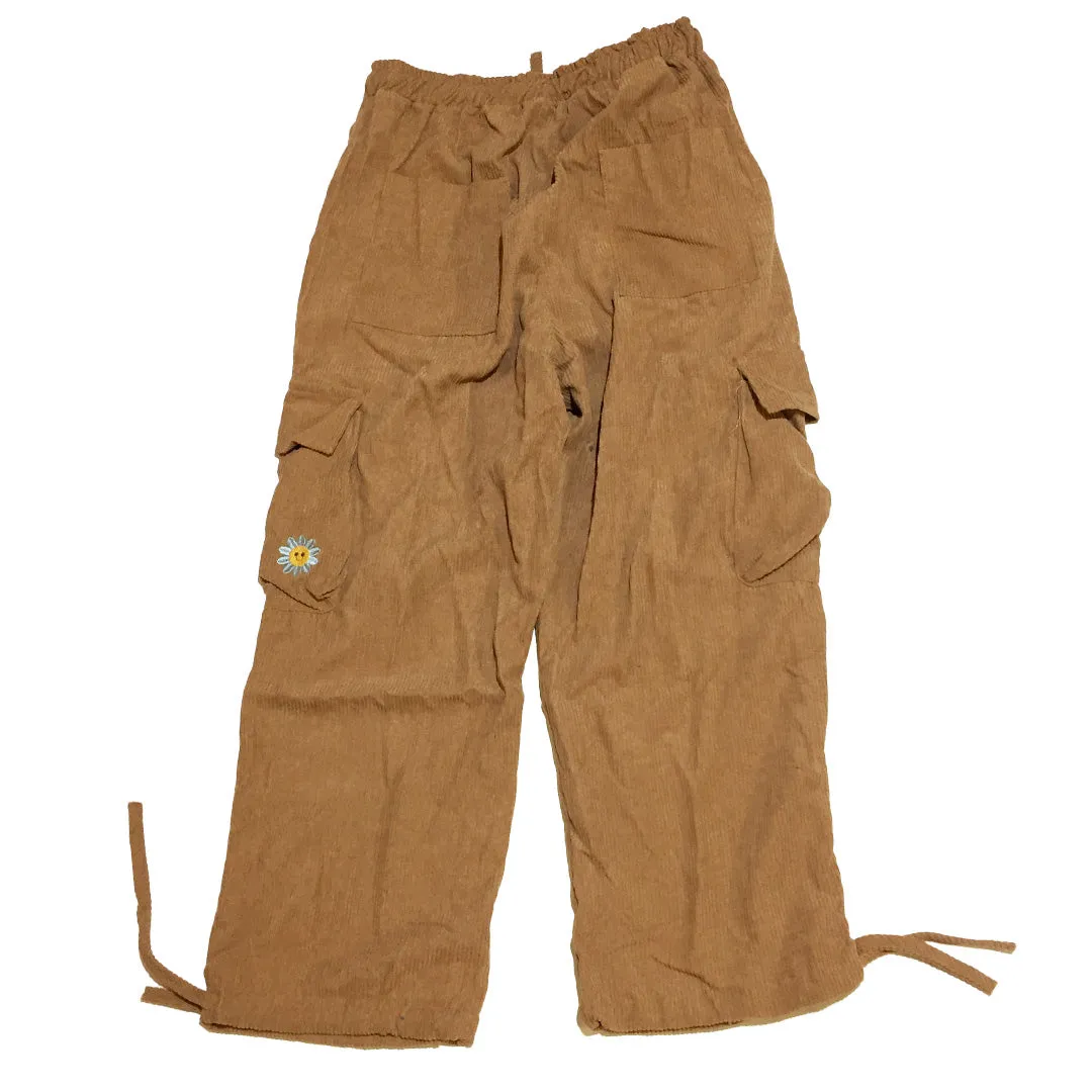 Soft Corduroy Cargo Pants With Bear