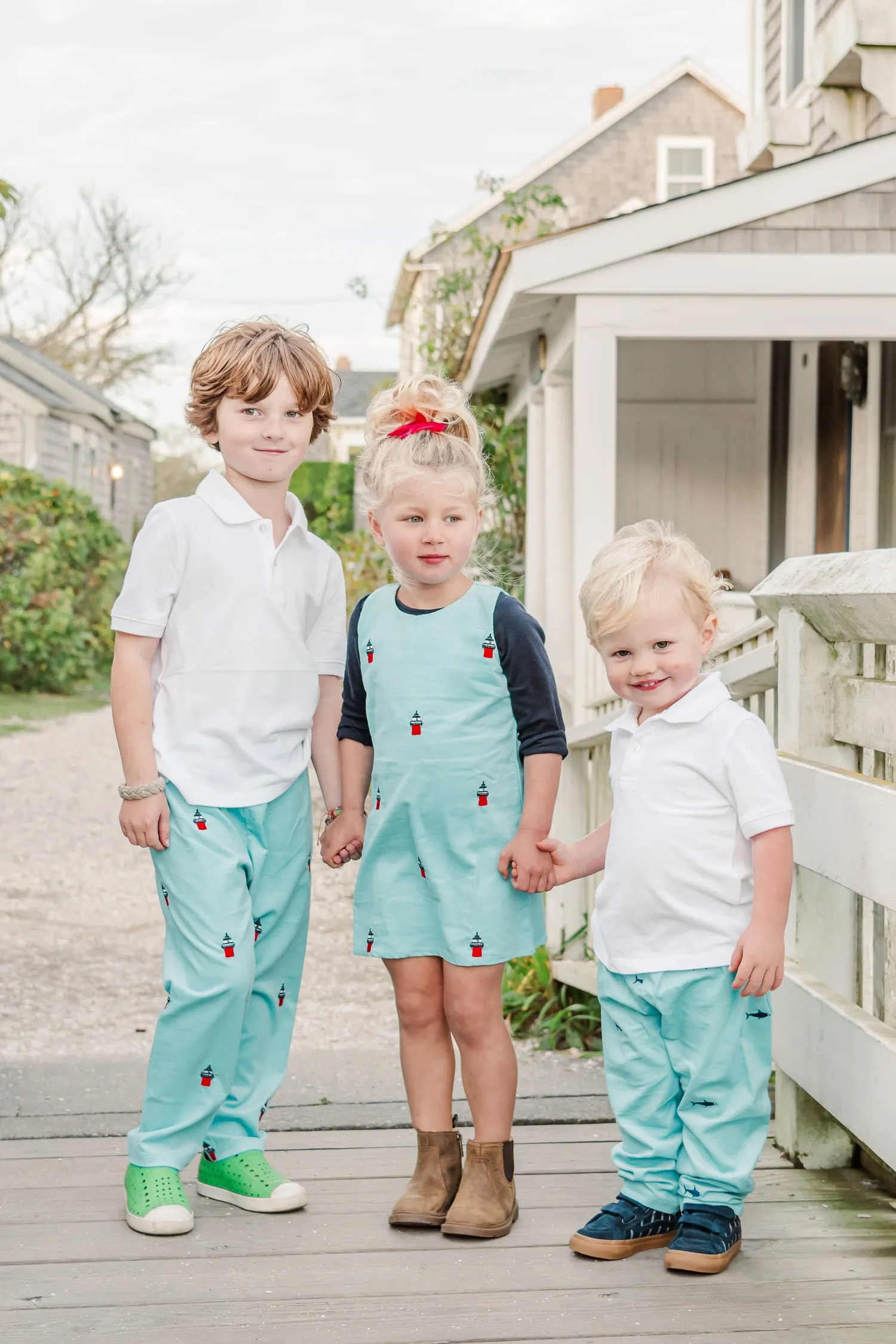 Turquoise Corduroy Jumper Dress with Embroidered Bug Light