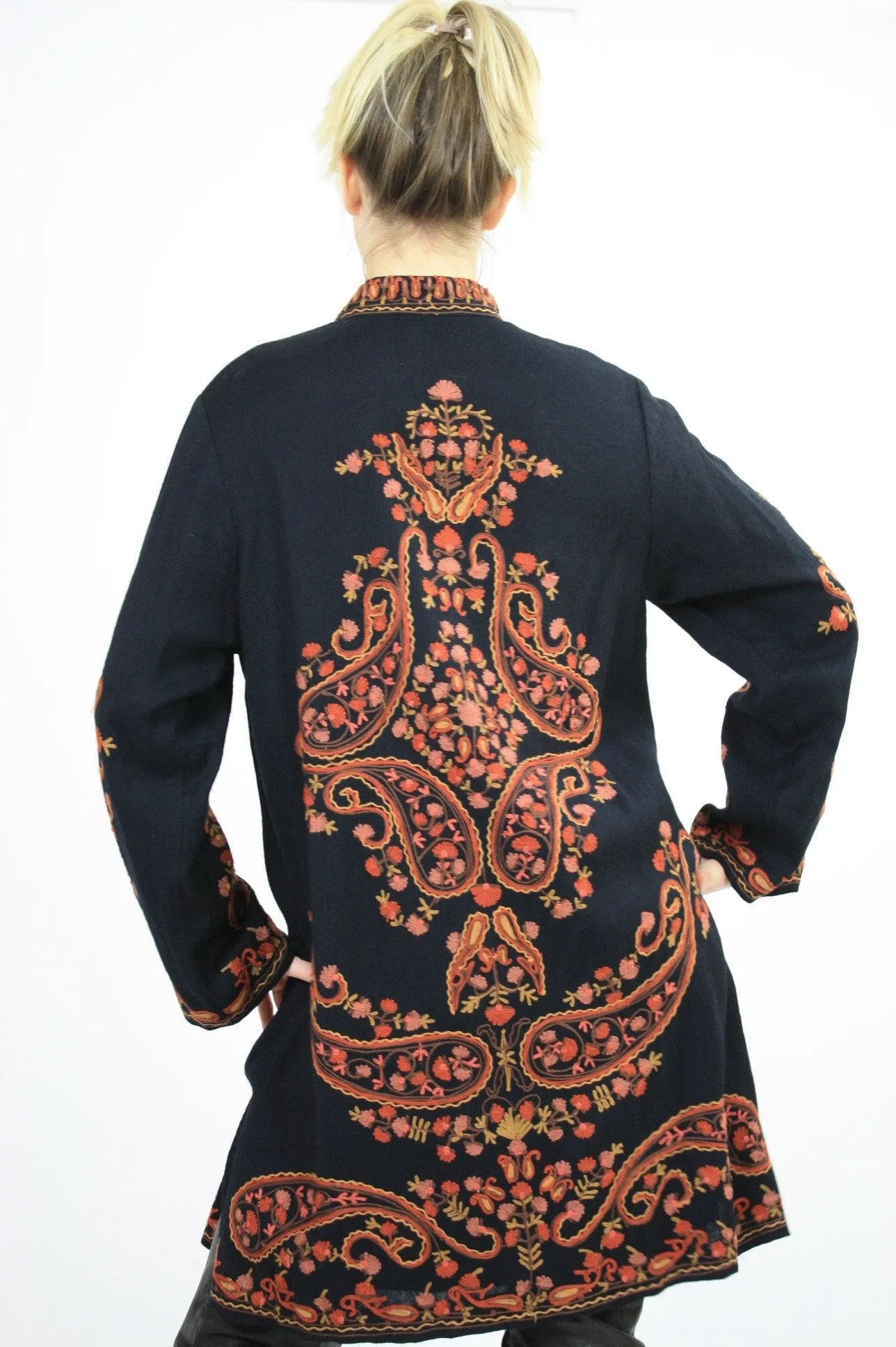 Vintage Gypsy Boho Festival paisley wool tunic coat