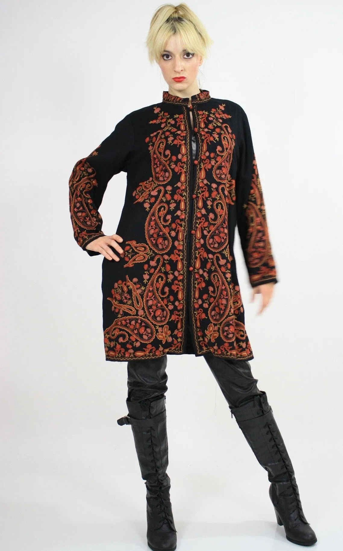 Vintage Gypsy Boho Festival paisley wool tunic coat