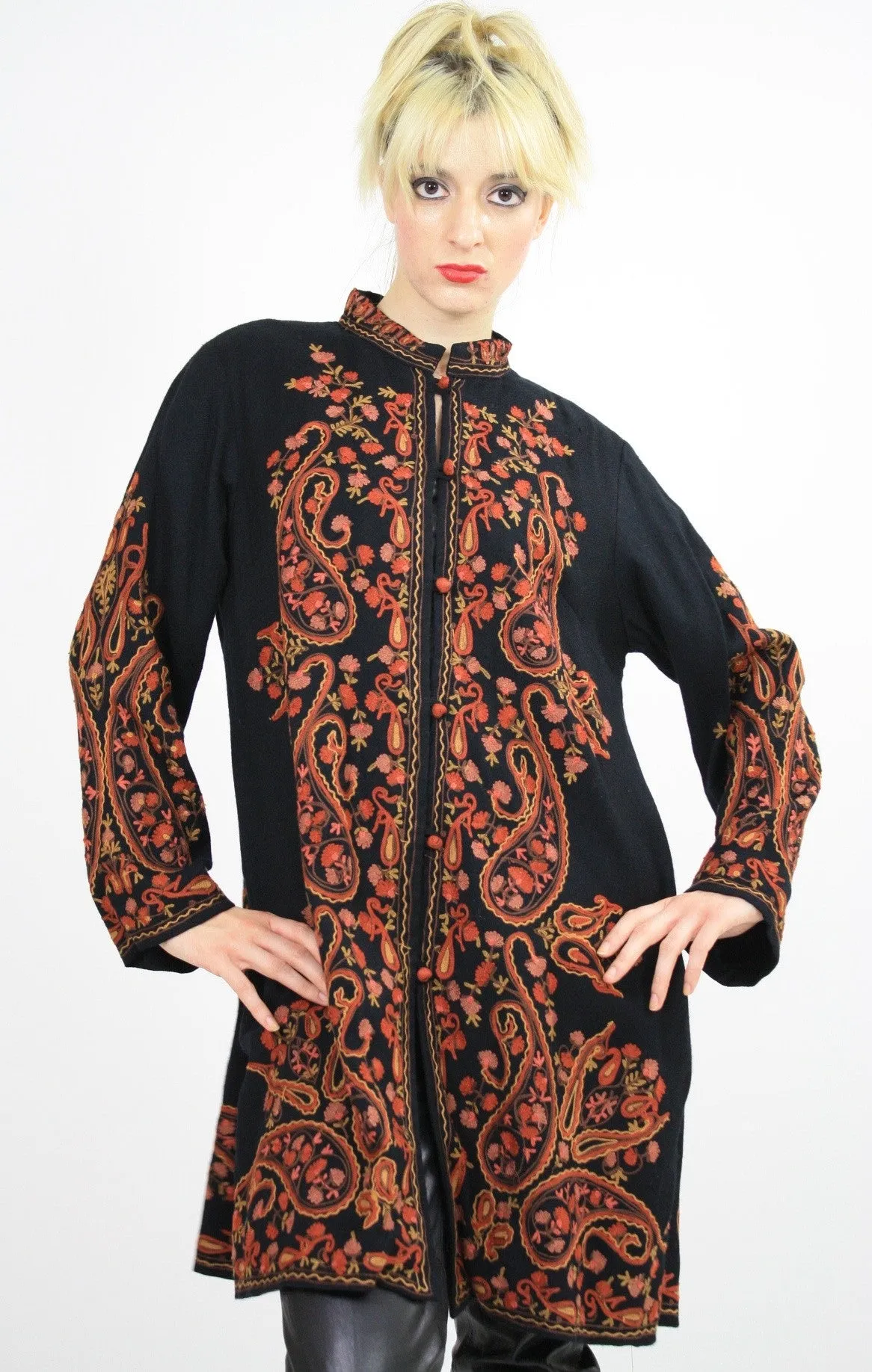 Vintage Gypsy Boho Festival paisley wool tunic coat