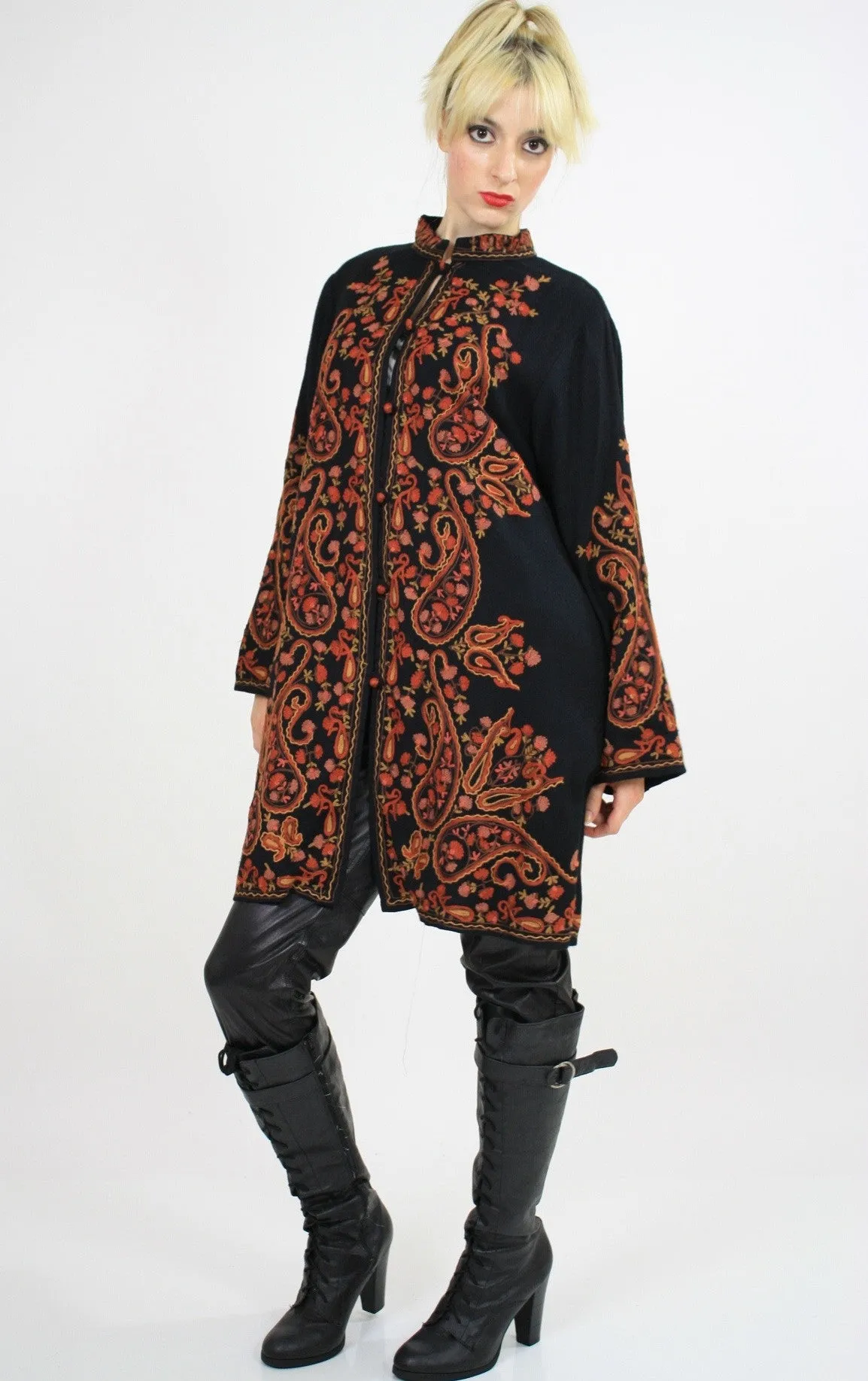 Vintage Gypsy Boho Festival paisley wool tunic coat