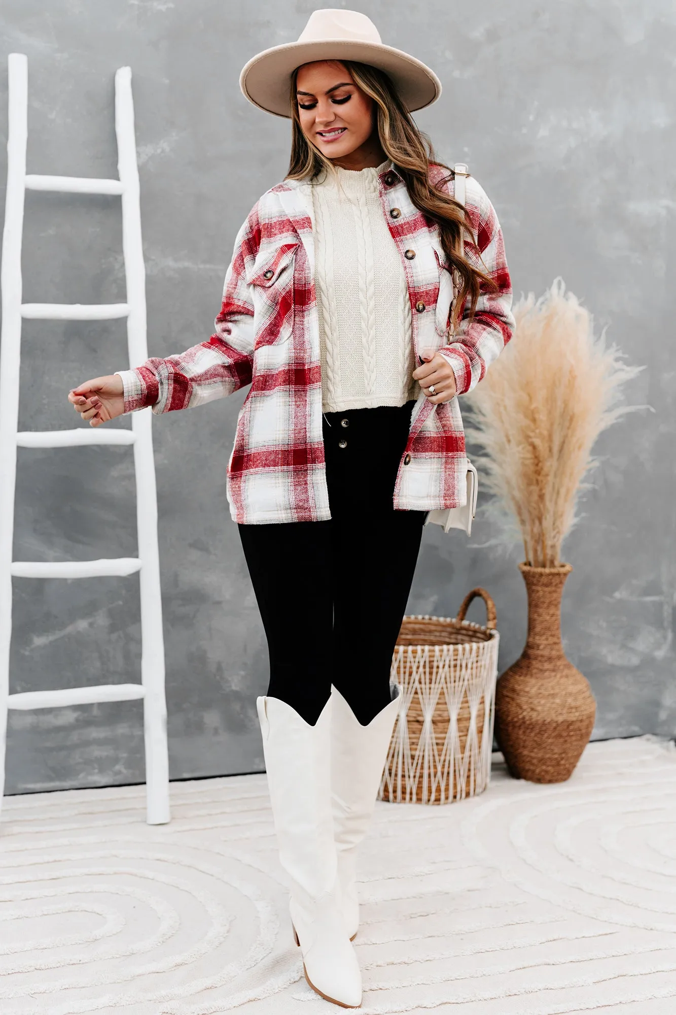 Warm Me Up Sherpa Lined Plaid Shacket (Rust)