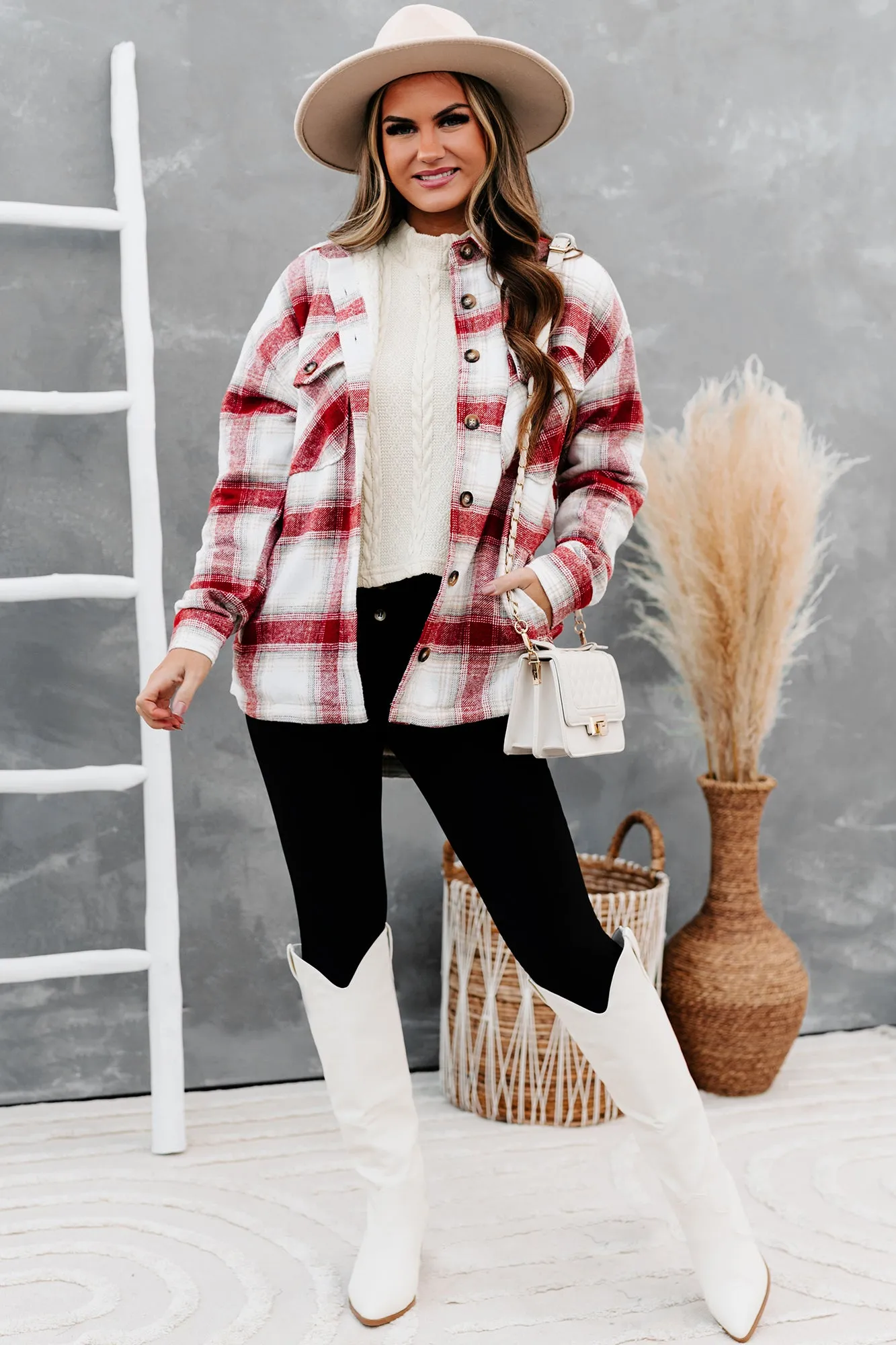 Warm Me Up Sherpa Lined Plaid Shacket (Rust)