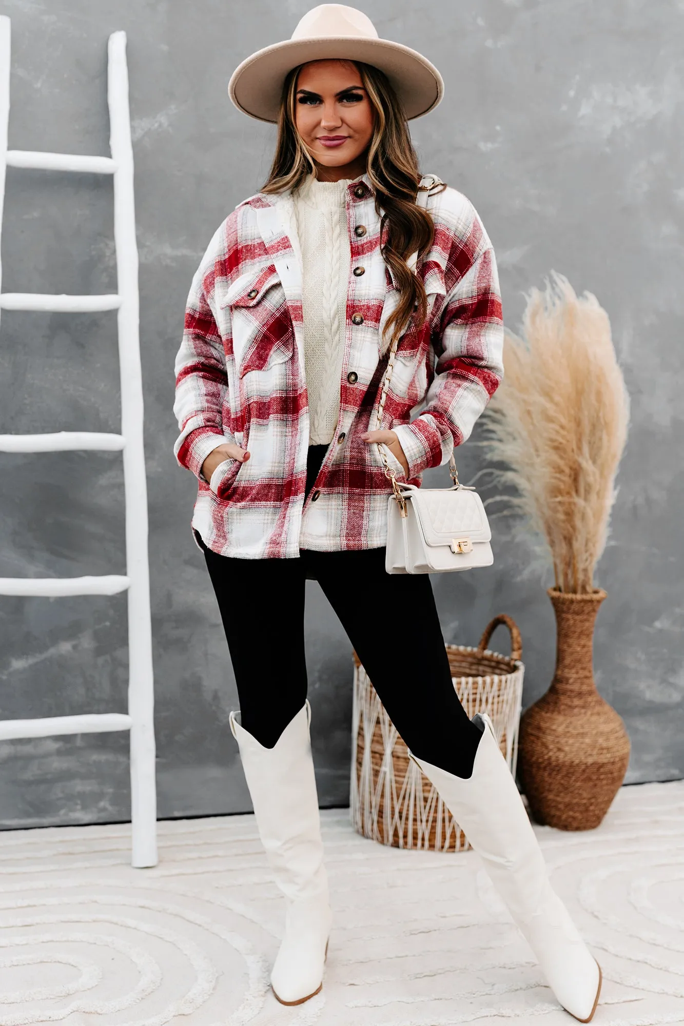 Warm Me Up Sherpa Lined Plaid Shacket (Rust)