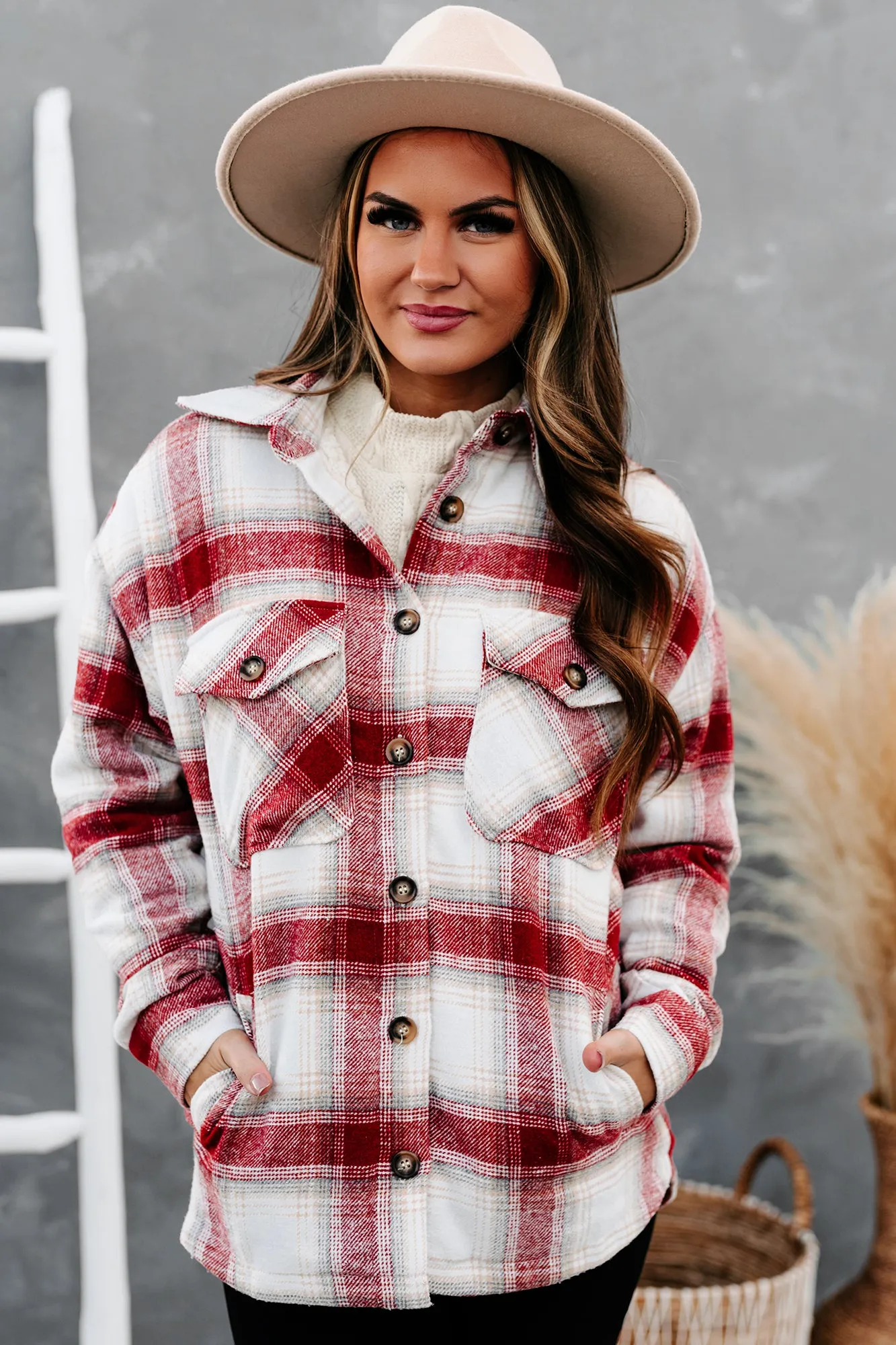 Warm Me Up Sherpa Lined Plaid Shacket (Rust)