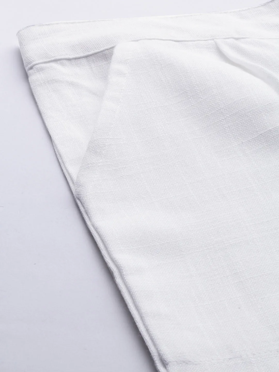 White Solid Cotton Slub Straight Pants