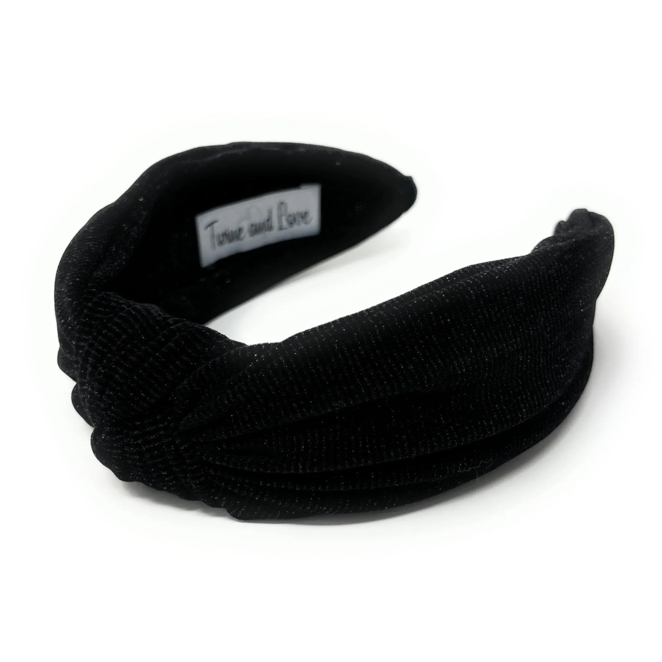 Wide Black Shimmer Corduroy Knotted Headband