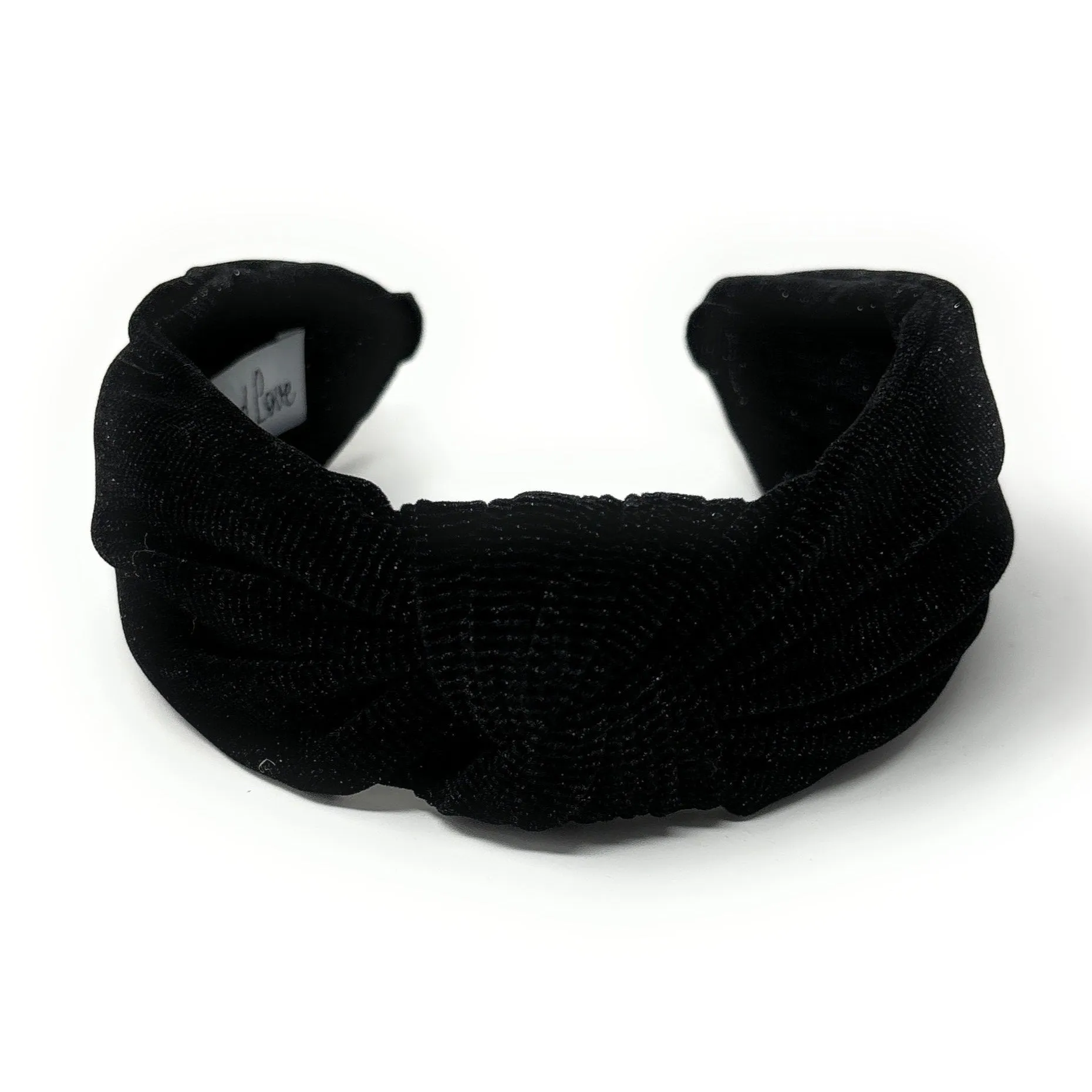 Wide Black Shimmer Corduroy Knotted Headband