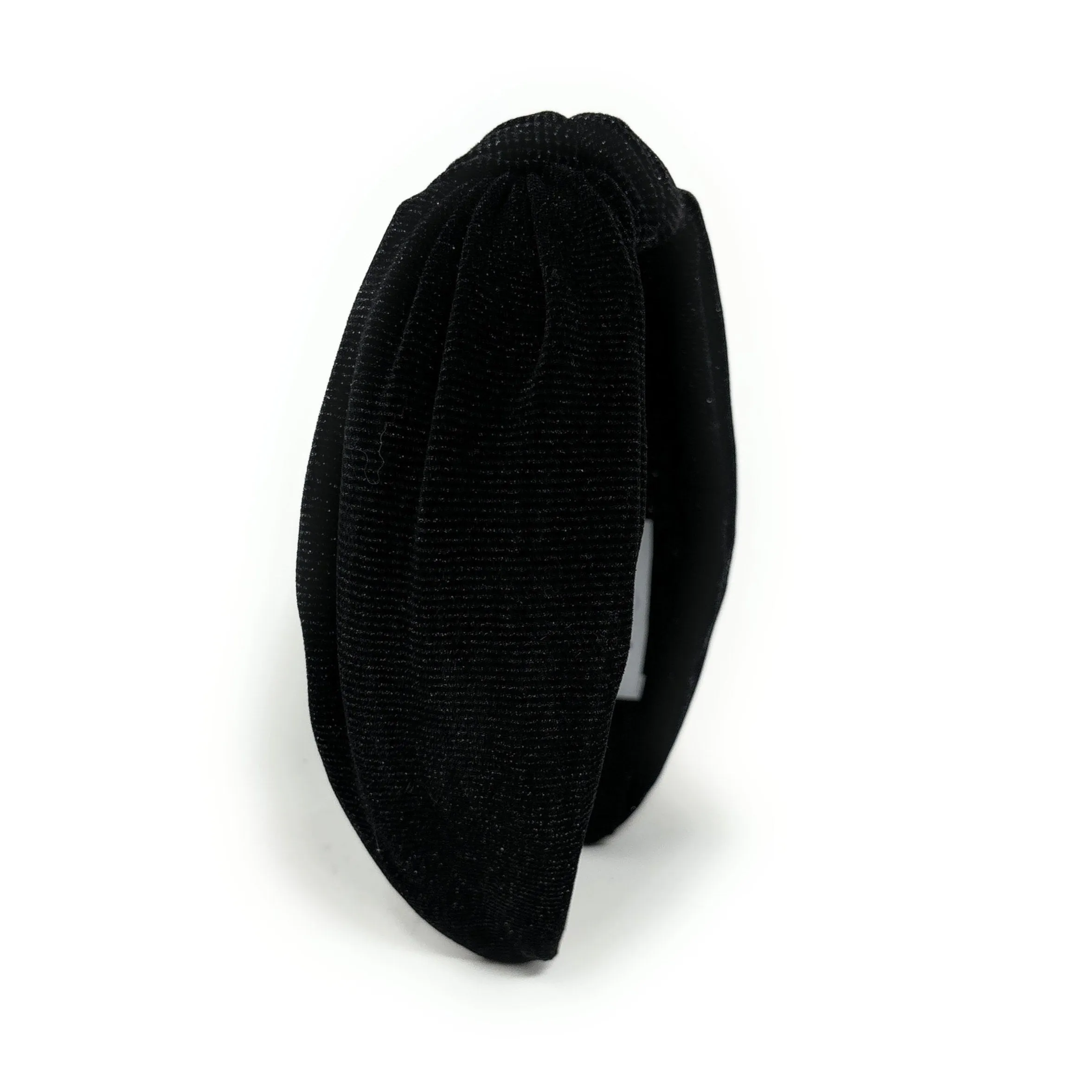 Wide Black Shimmer Corduroy Knotted Headband