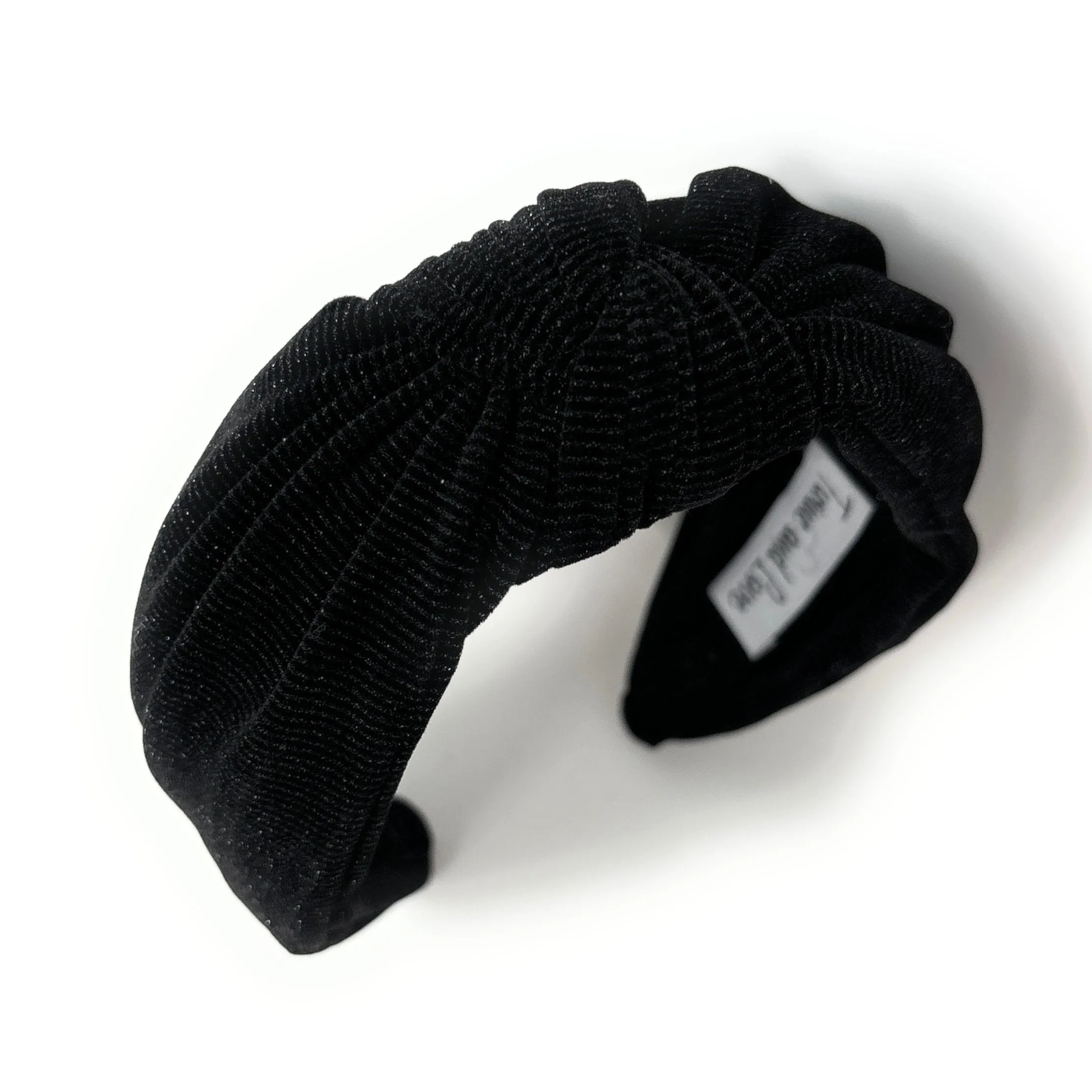 Wide Black Shimmer Corduroy Knotted Headband