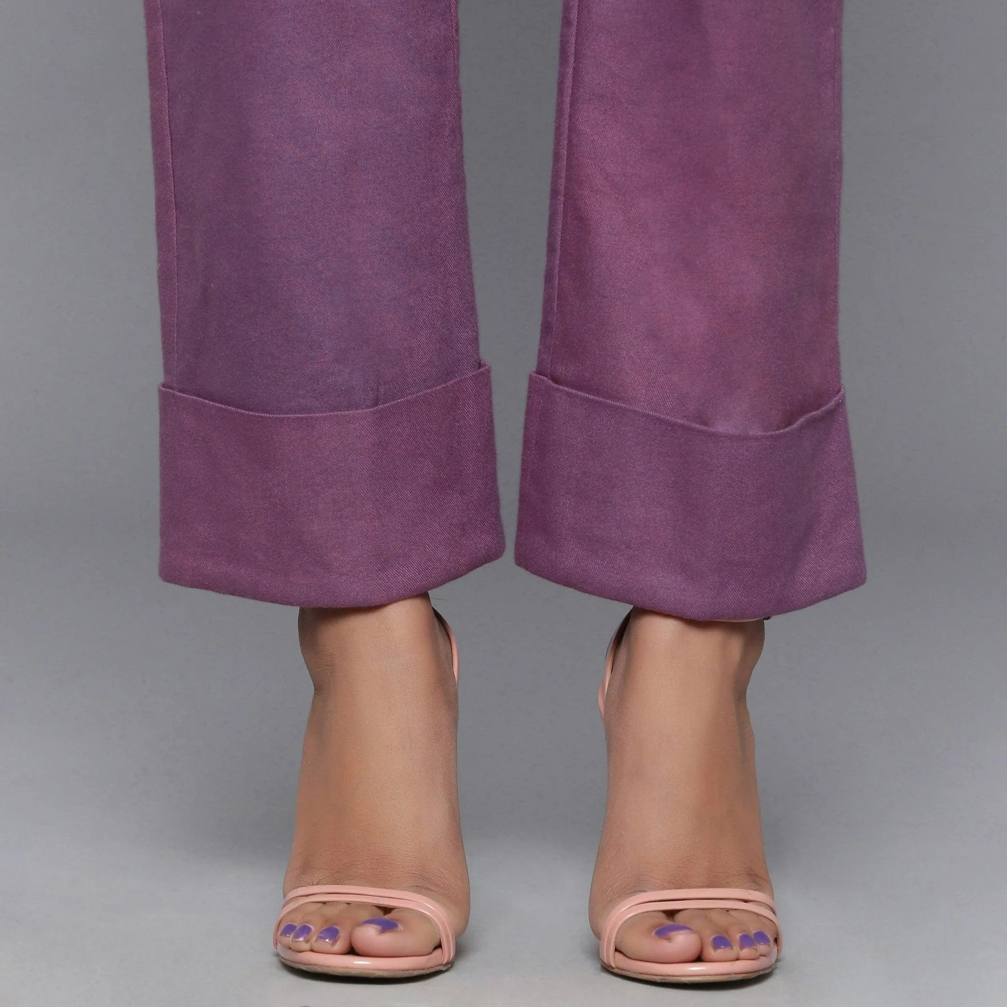 Wine Warm Cotton Flannel High-Rise Rolled-up Pant