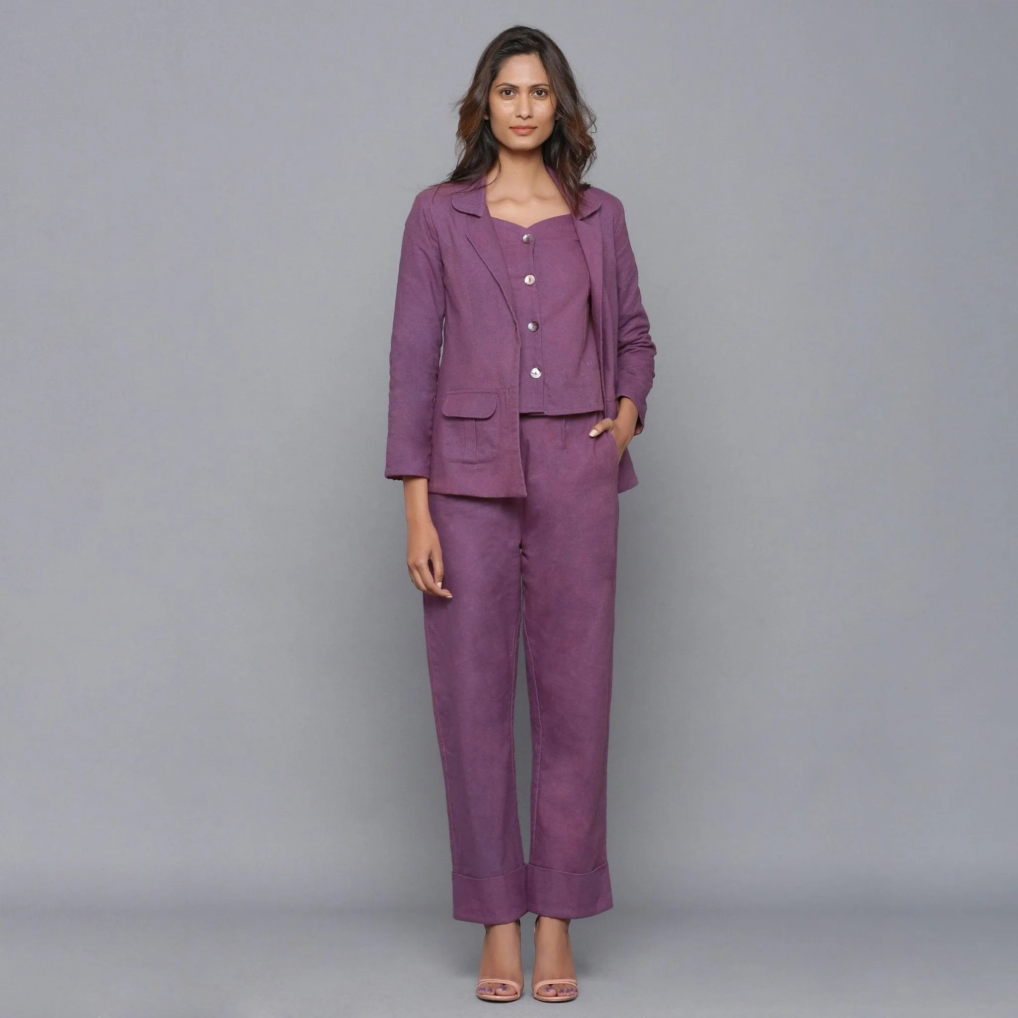 Wine Warm Cotton Flannel High-Rise Rolled-up Pant