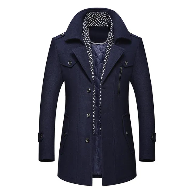 Winter Scarf Detachable Scarf Jackets Men's Wool Coats