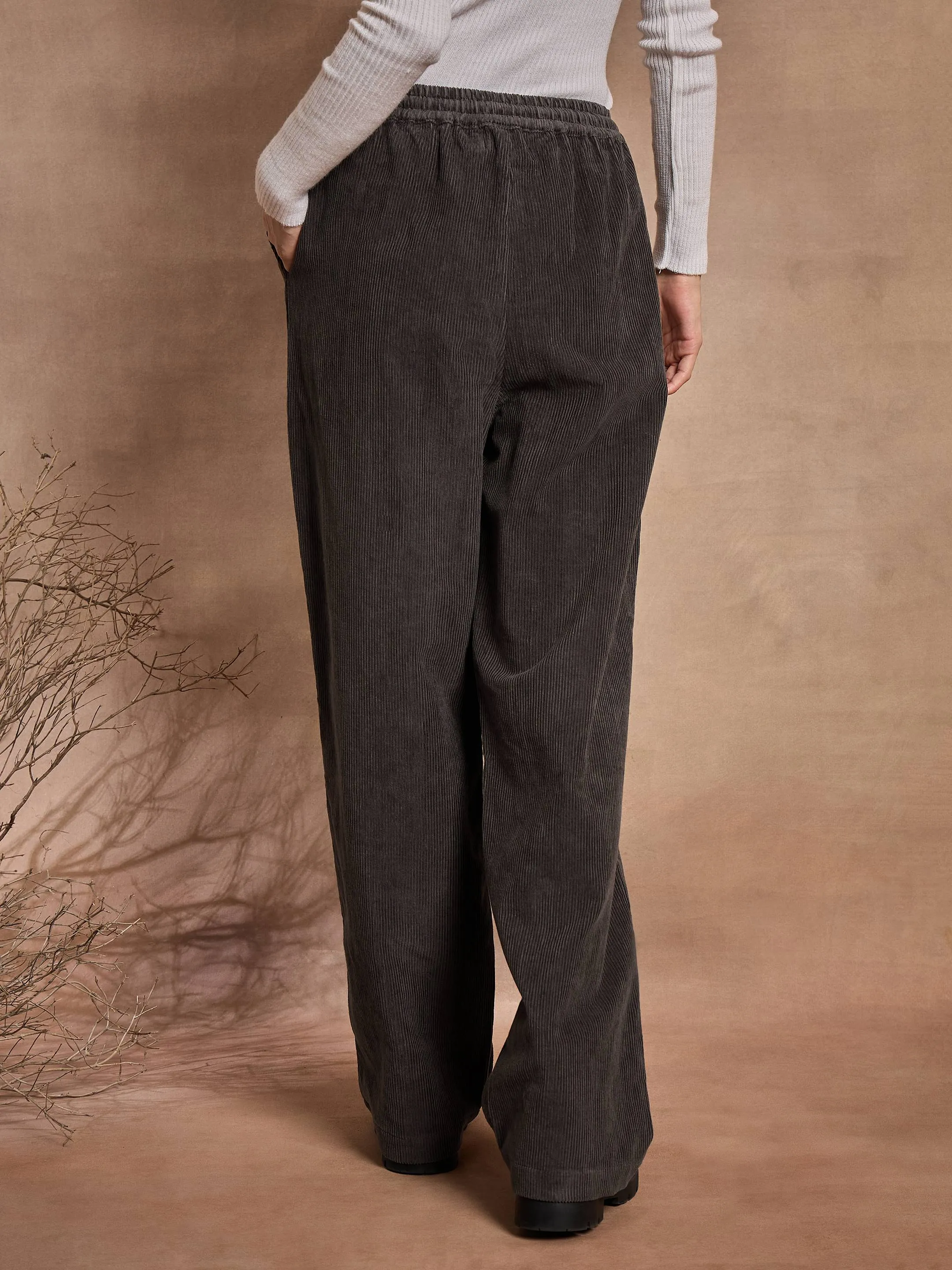 Women Dark Grey Corduroy Straight Pants