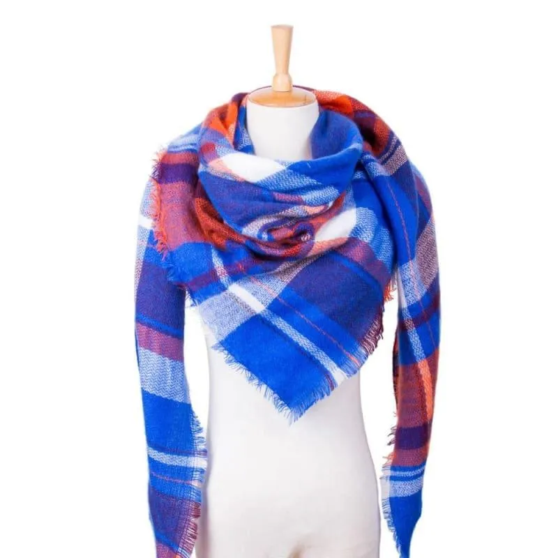 Women Plaid Scarf Designer Triangle Cashmere Shawls Scarf