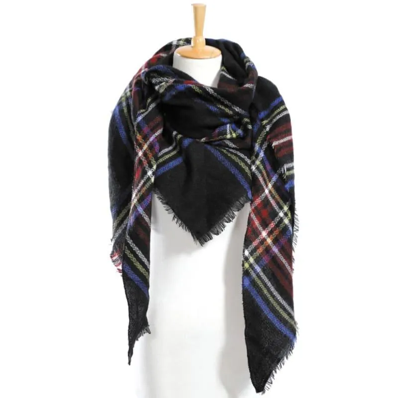 Women Plaid Scarf Designer Triangle Cashmere Shawls Scarf