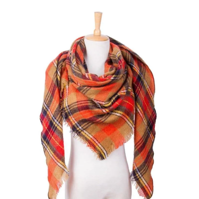 Women Plaid Scarf Designer Triangle Cashmere Shawls Scarf