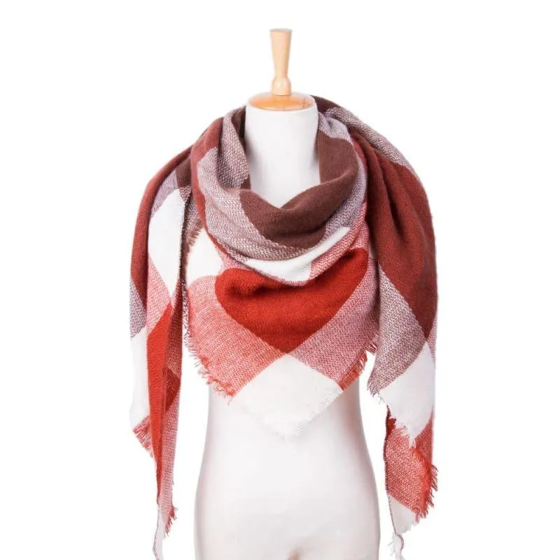 Women Plaid Scarf Designer Triangle Cashmere Shawls Scarf