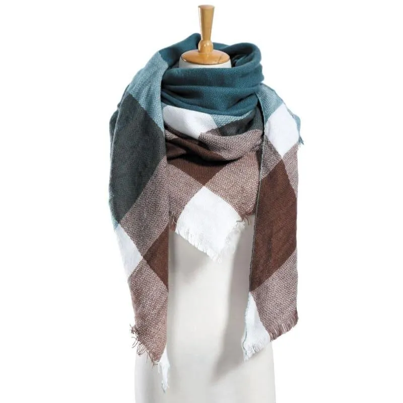 Women Plaid Scarf Designer Triangle Cashmere Shawls Scarf