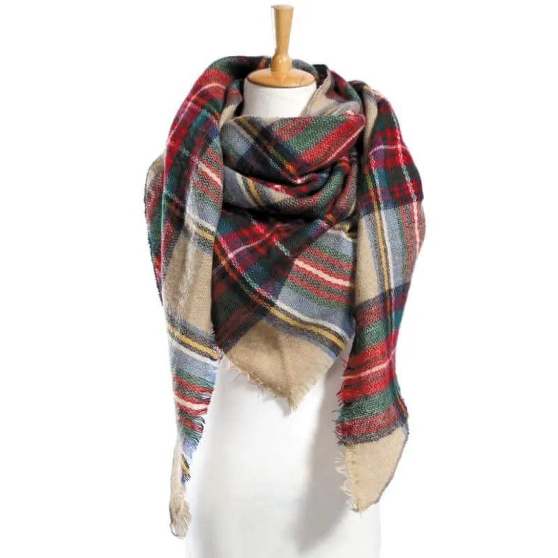 Women Plaid Scarf Designer Triangle Cashmere Shawls Scarf