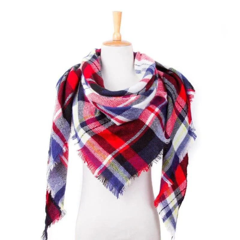 Women Plaid Scarf Designer Triangle Cashmere Shawls Scarf