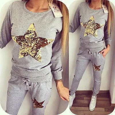 Women Sequined Star Top and Pants Set