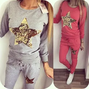 Women Sequined Star Top and Pants Set