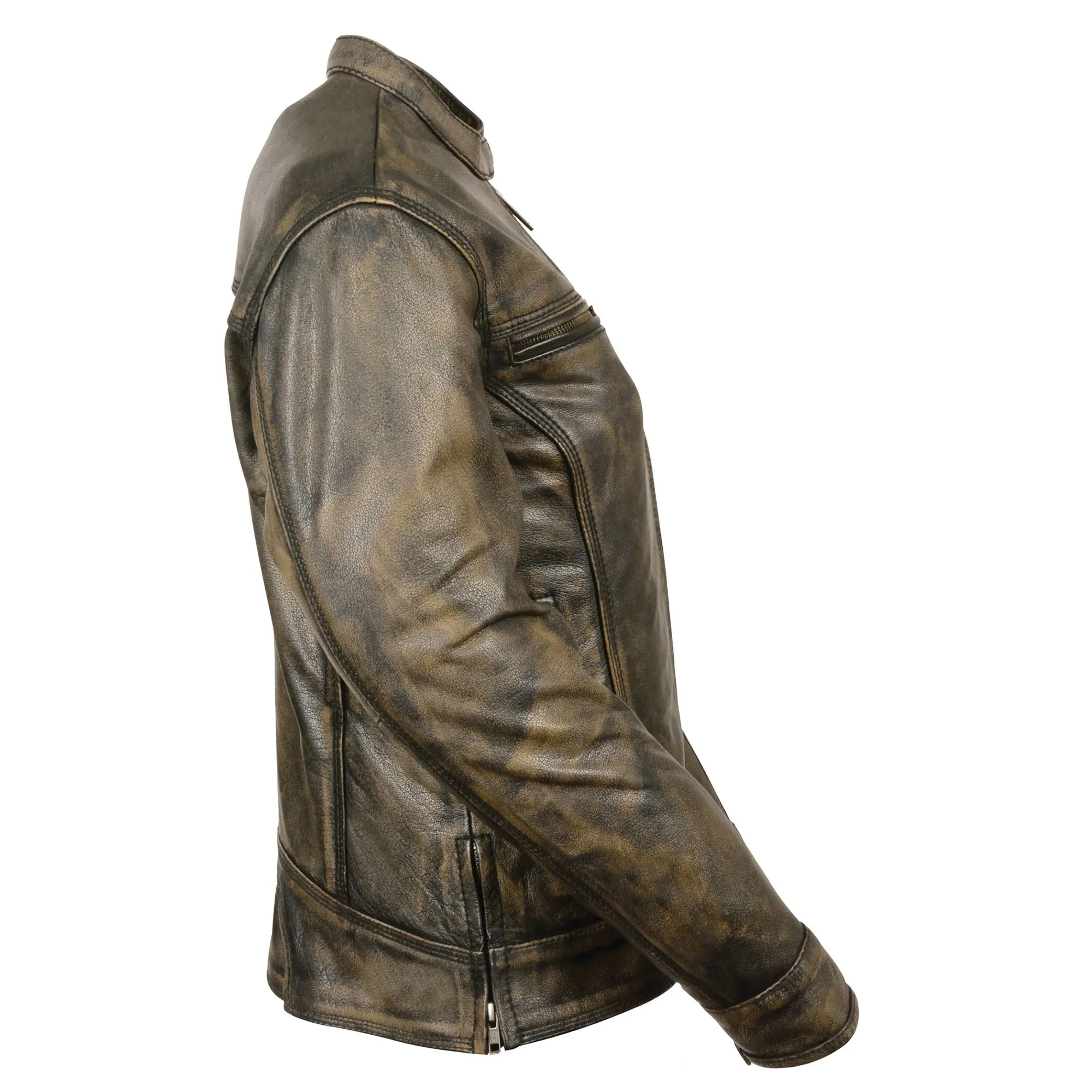 Women’s Brown Distressed Scooter Jacket w/ Venting