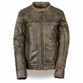 Women’s Brown Distressed Scooter Jacket w/ Venting