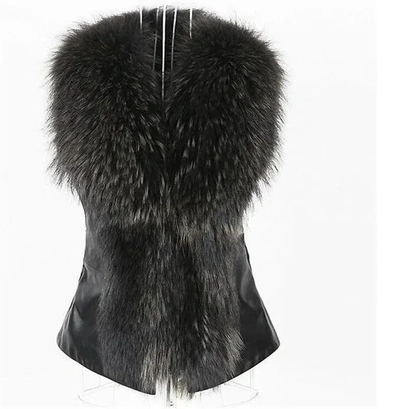 Women’s Imitation Fur Waistcoat – Short Raccoon Fur Vest, Thick Autumn & Winter Coat for Women