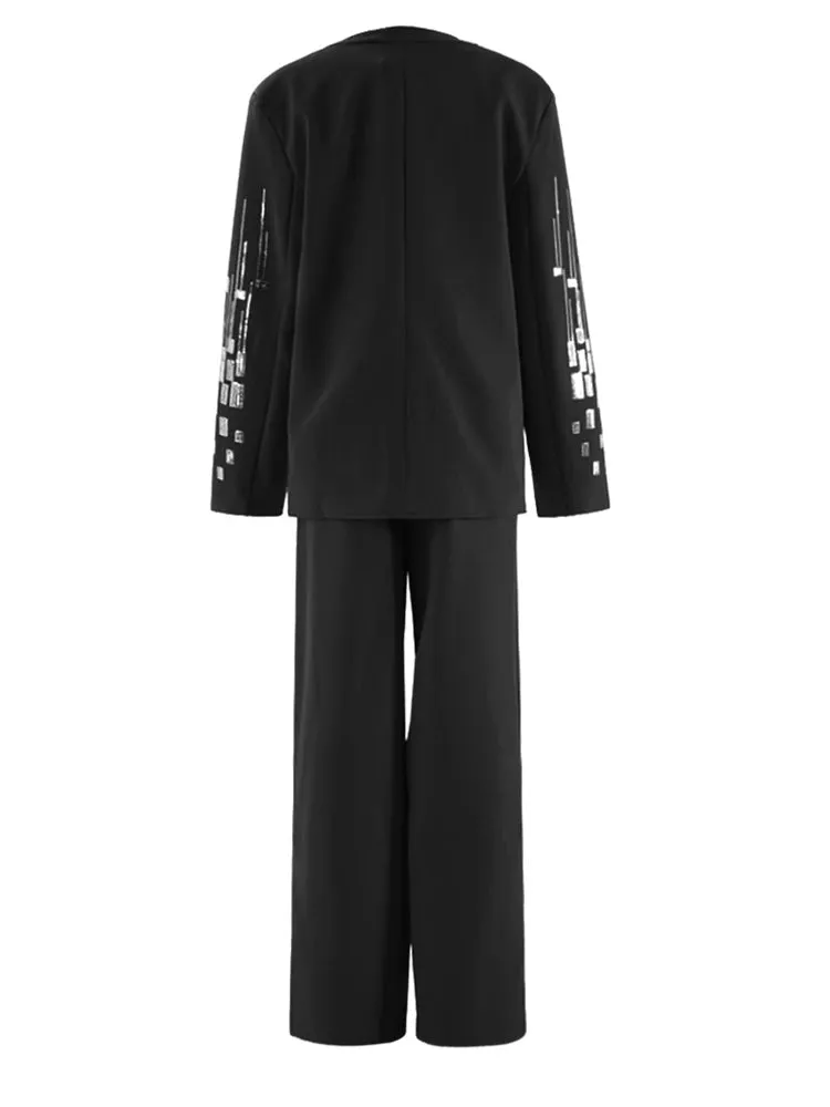 Women's Two-Piece Deep V-Neck Blazer and Pants Set