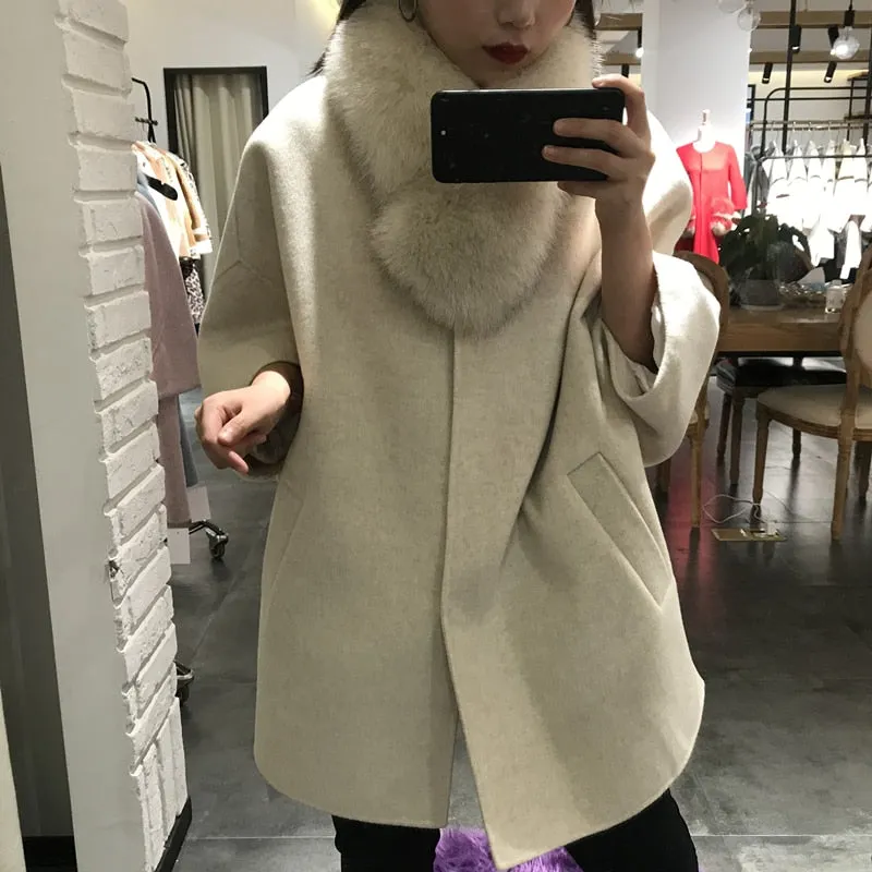 Women's Winter Casual Watm Loose Coat With Fox Fur