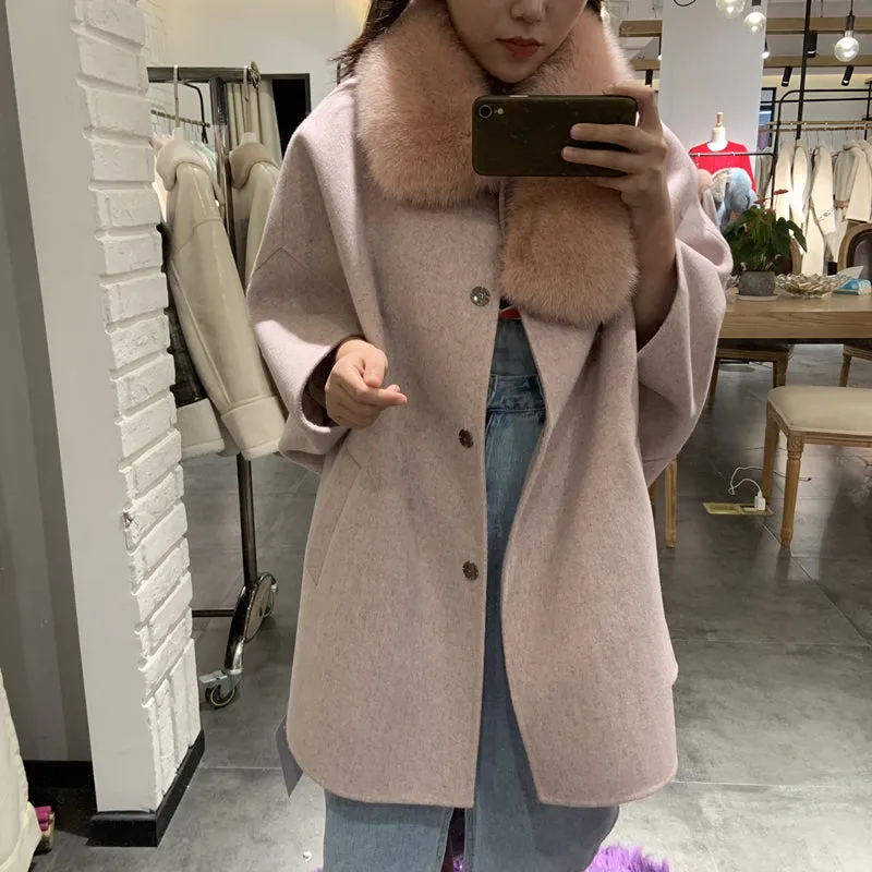 Women's Winter Casual Watm Loose Coat With Fox Fur