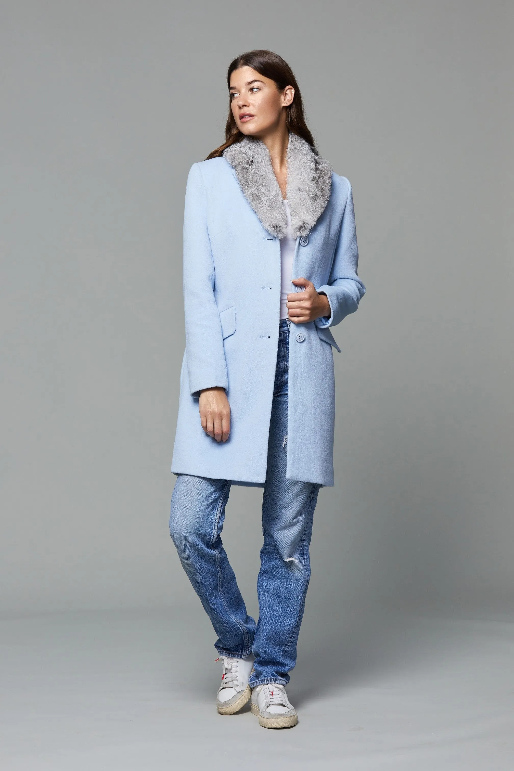 Wool Coat with Fur Collar