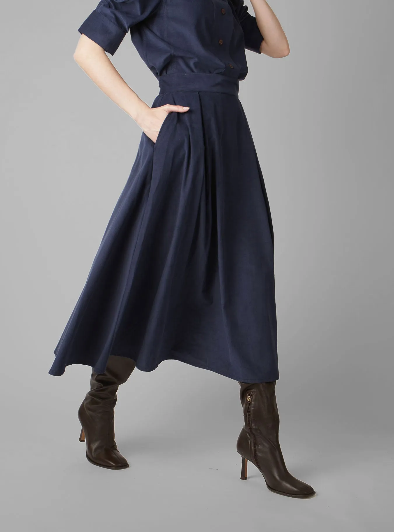 Wynona Skirt - Plain Corduroy - Prussian Blue