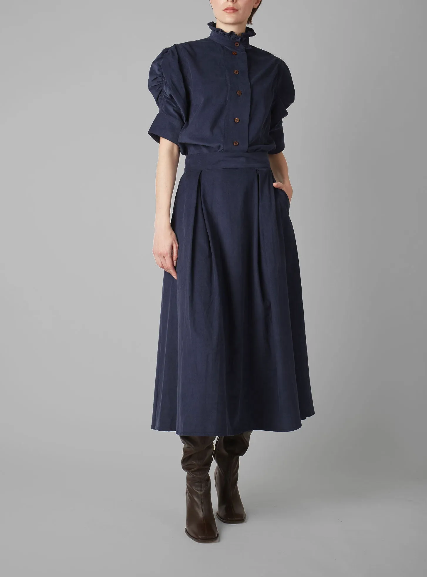 Wynona Skirt - Plain Corduroy - Prussian Blue