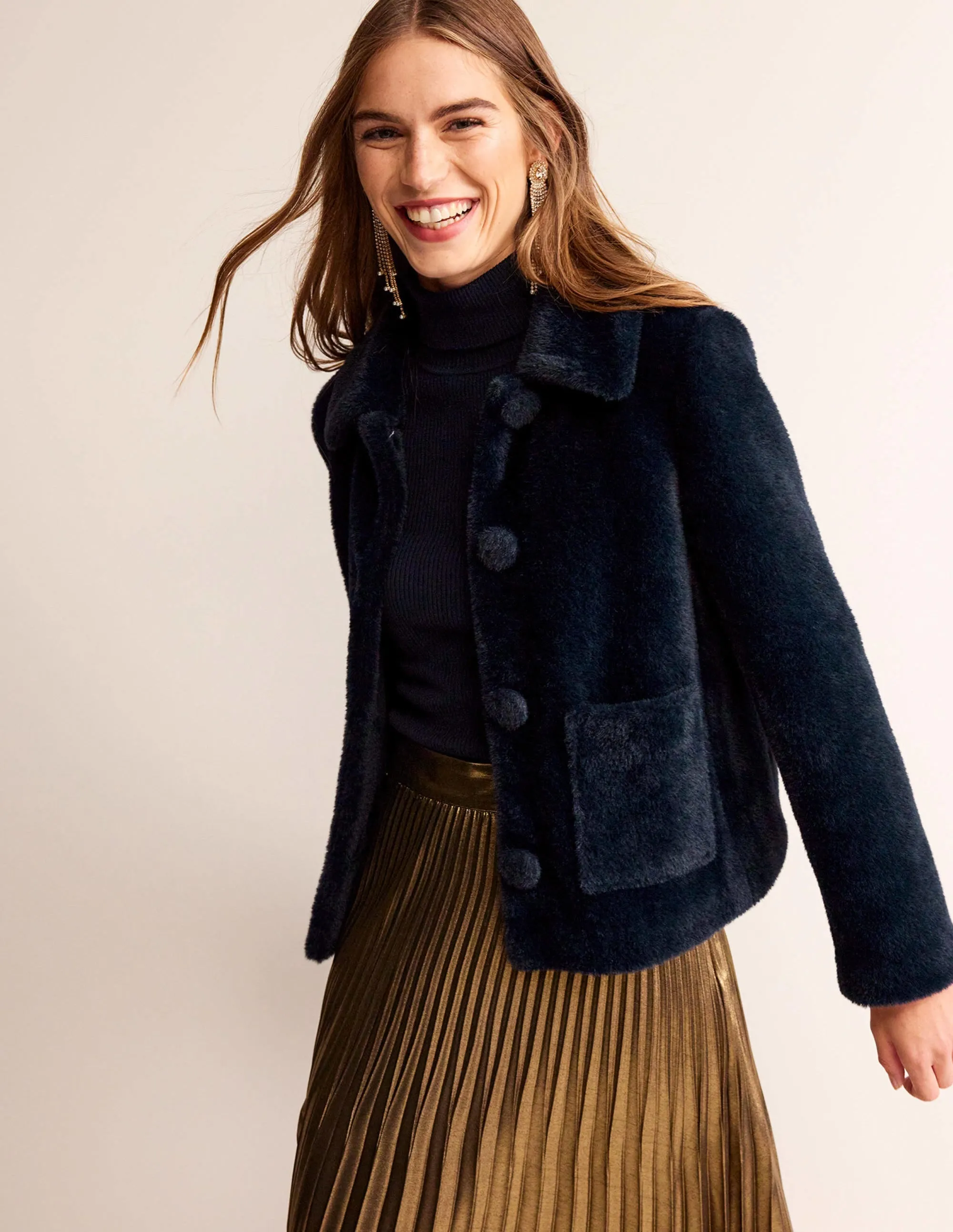 York Faux-Fur Coat-Navy