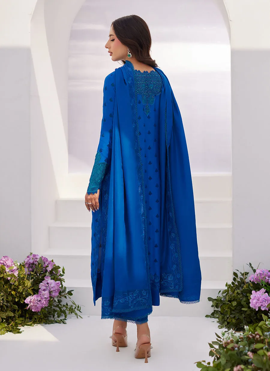 Zaza '24 - Charr Blue Embroidered Raw Silk Shirt And Dupatta